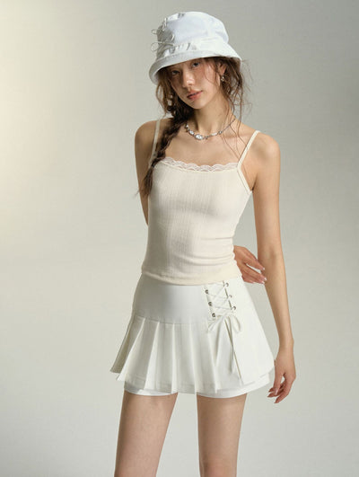 Lace Stitching Round Neck Knitted Short Cardigan/Knitted Camisole SOM0041