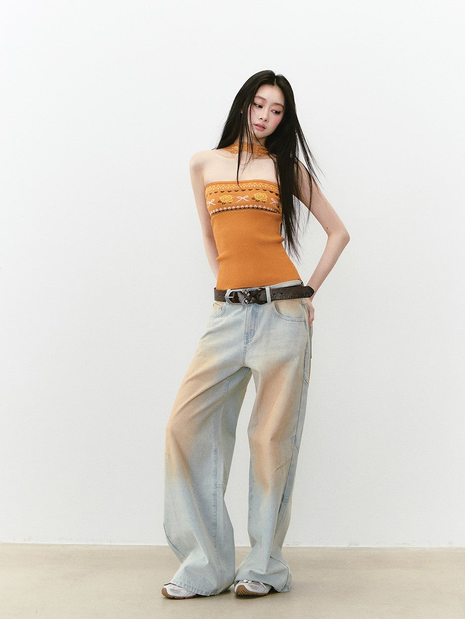 Knitted Top/Halter Neck Top/Jeans VIA0295