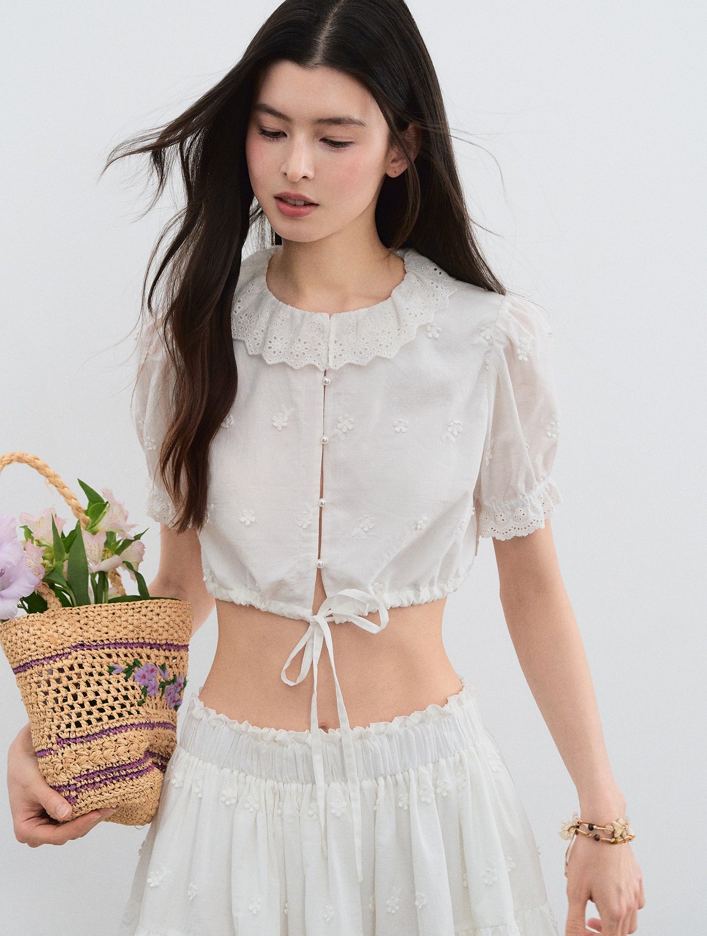 Doll Collar Puff Sleeve Shirt/Skirt LAL0197