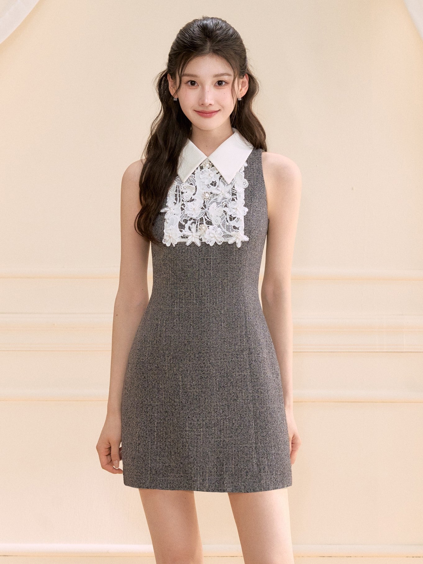 Lace Pearl Sleeveless/Short Sleeves Dress OSH0127