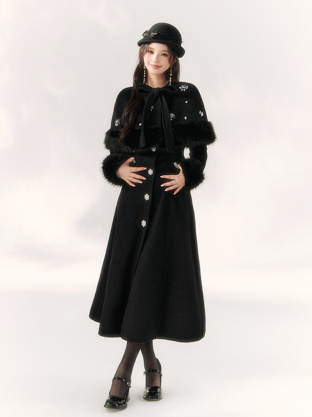 Decorated Lady Beaded Cape Long Coat BBB0090