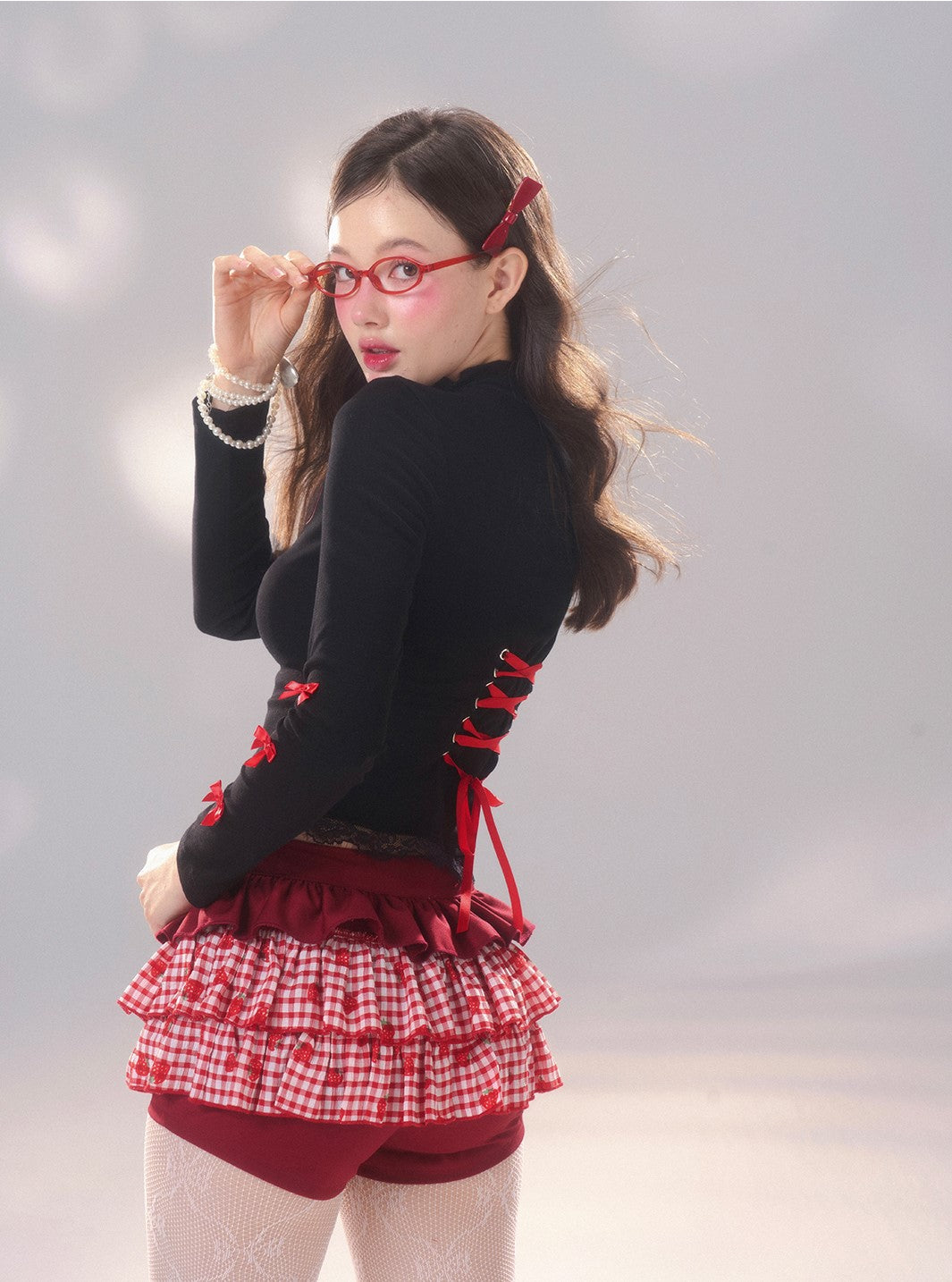 Berry/Ribbon Cake Plaid Short Skirt Pants DIA0192