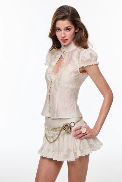Drop Hollow Lace Shirt/Pleated Skirt 4MU0137