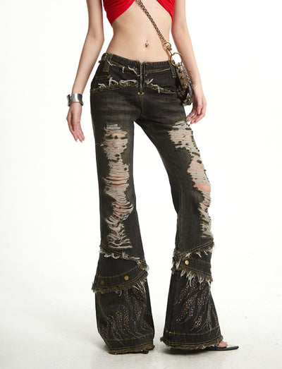 Ripped Tassel Design Flared Jeans UNC0265