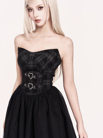 Irregular Mesh Puff Dress/Cross Short Jacket VOC0468