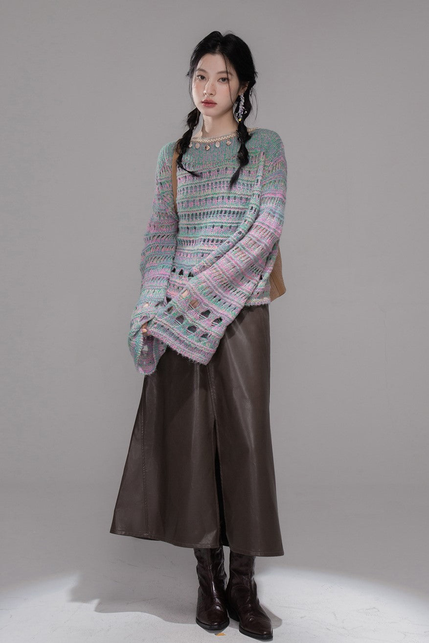 Cherry Pink Shell Chain Hollow Sweater COT0358