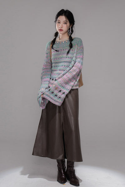 Cherry Pink Shell Chain Hollow Sweater COT0358
