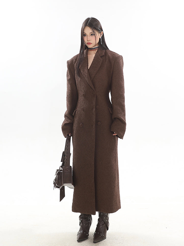 High-end Niche Waist Design Double-breasted Long Coat UNC0158