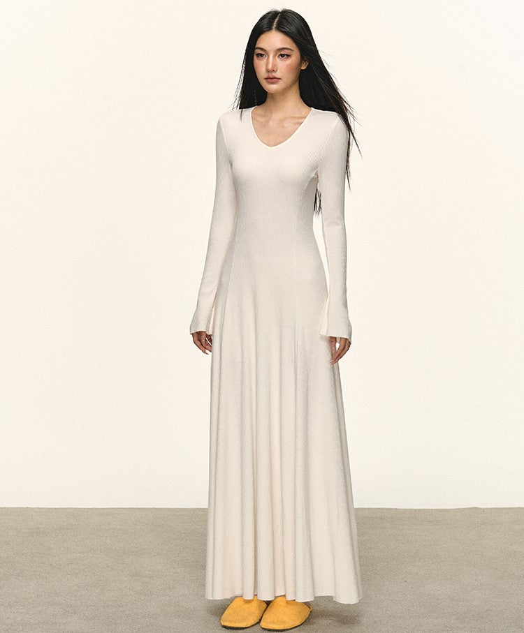 Slimming Waist Long Sleeves Knitted Dress ANA0090