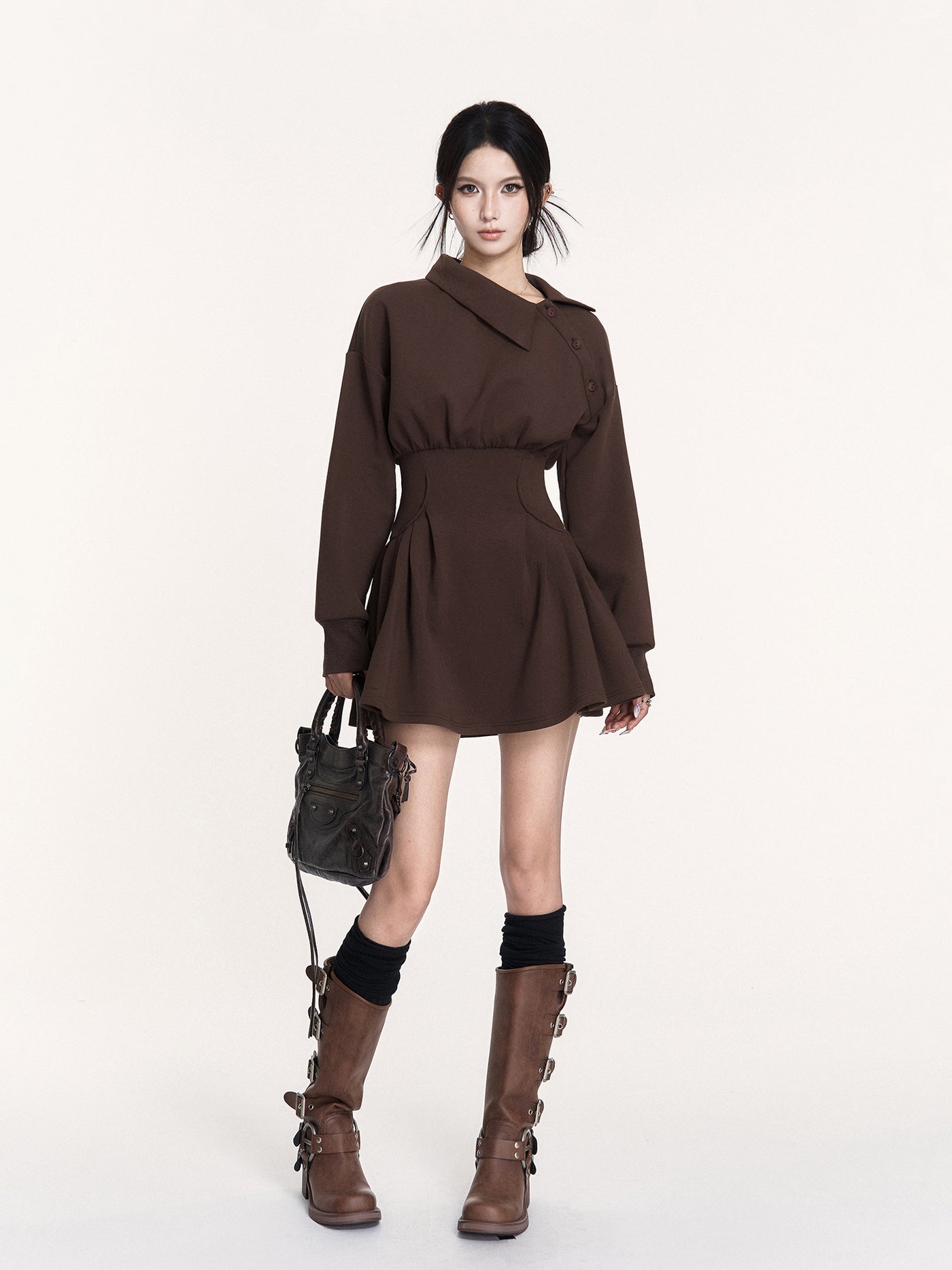 Off-Shoulder Long-Sleeved Sweatshirt Dress VOC0458