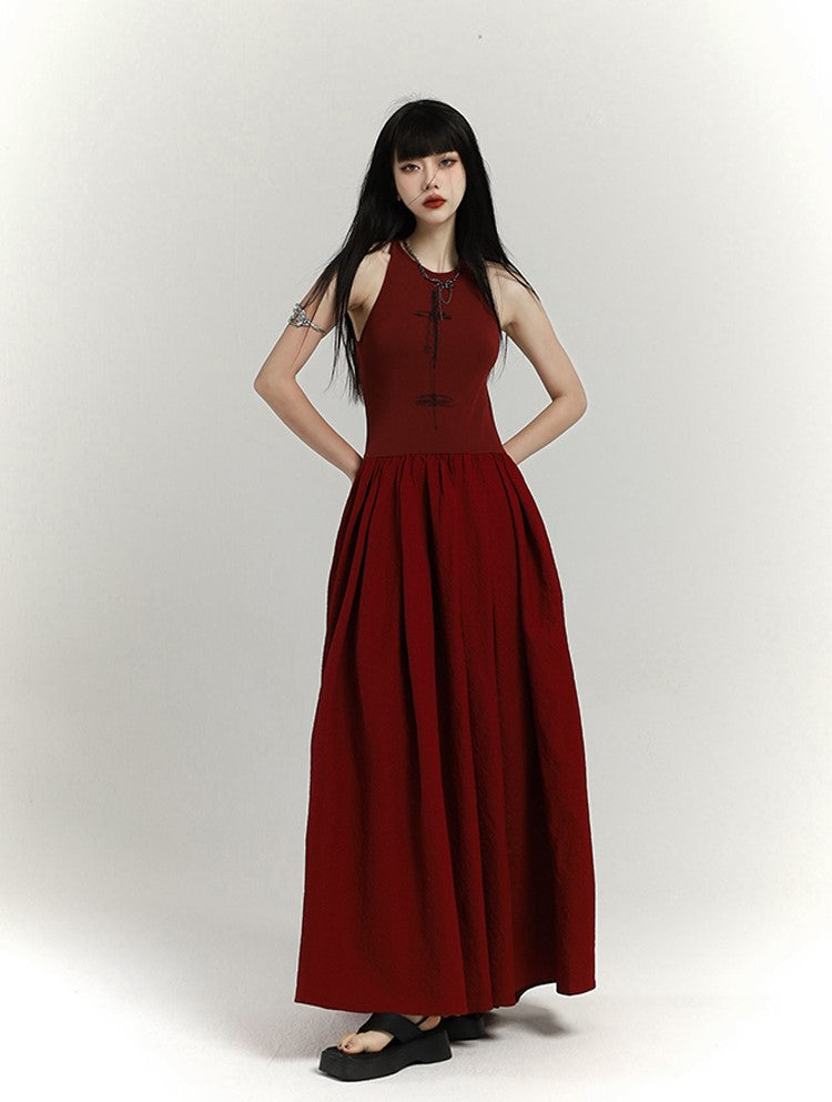 Chinese Style Red Suspenders Long Dress LAD0092