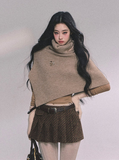 French Turtleneck Knitted Shawl/Slim Top DIA0614