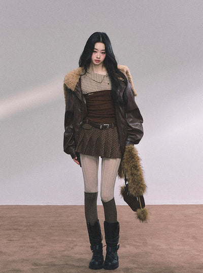 Fake Two-piece Knitted Plaid Shirt DIA0618