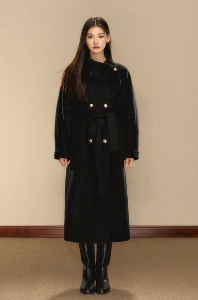 Gold Button Medium and Long Double-sided Woolen Coat OSH0087