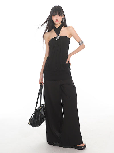 Halter Neck Star Brooch Camisole/Wide-leg Mopping Pants UNC0143