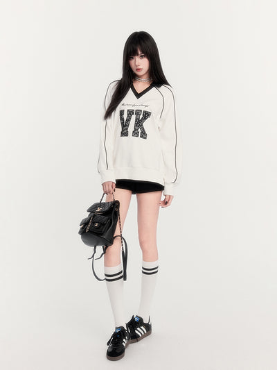 Sports Patchwork V-neck Sweatshirt VOC0278