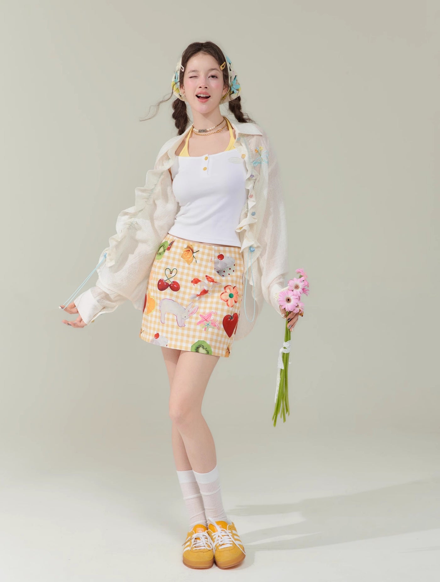 Fruit Print Plaid Short Skirt ZIZ0249