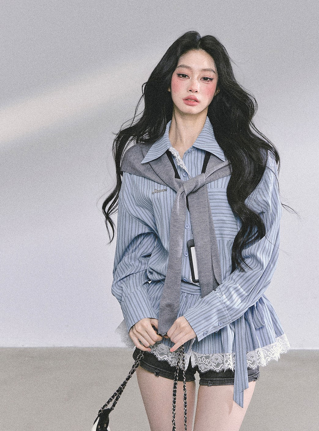 Lace Striped Shirt/Shawl DIA0586