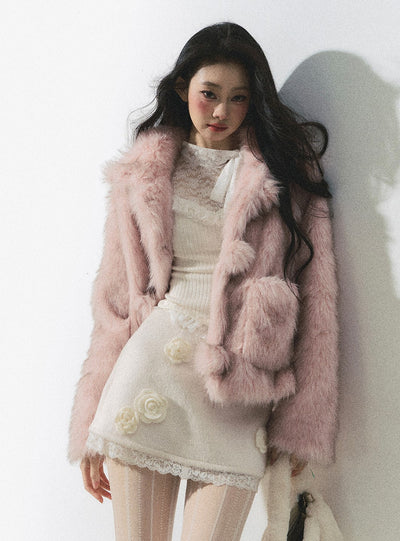 Cherry Blossom Milk Series Fur Pink Jacket DIA0246