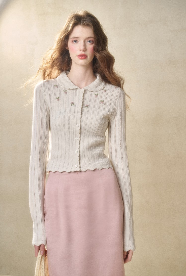 Flower Hollow Knit Cardigan/Camisole GRO0116