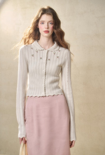 Flower Hollow Knit Cardigan/Camisole GRO0116
