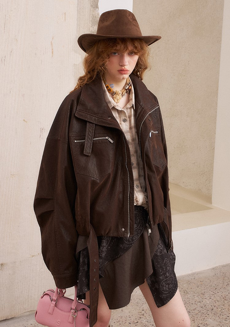 Velvet Loose Motorcycle Leather Jacket DID0241