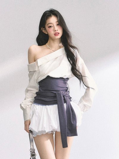 Oblique Shoulder Slim Shirt/Dress DIA0492