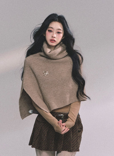 French Turtleneck Knitted Shawl/Slim Top DIA0614