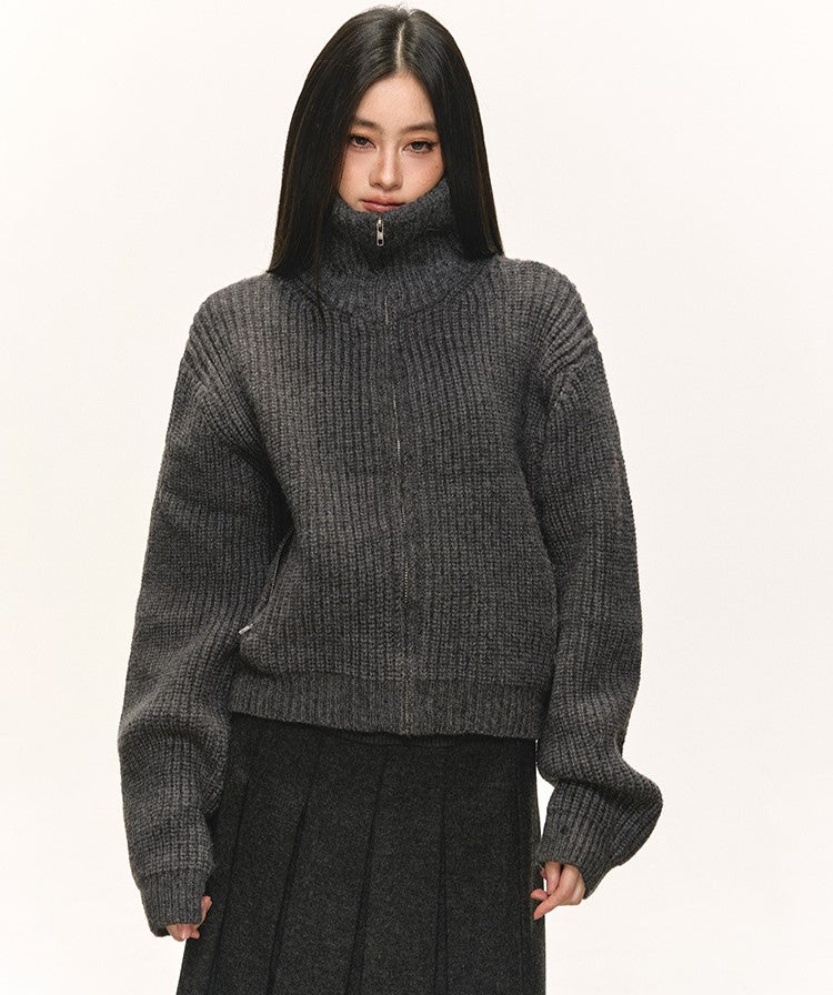 High-Neck Knitted Zipper Cardigan ANA0078