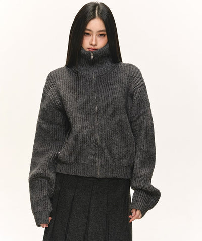 High-Neck Knitted Zipper Cardigan ANA0078