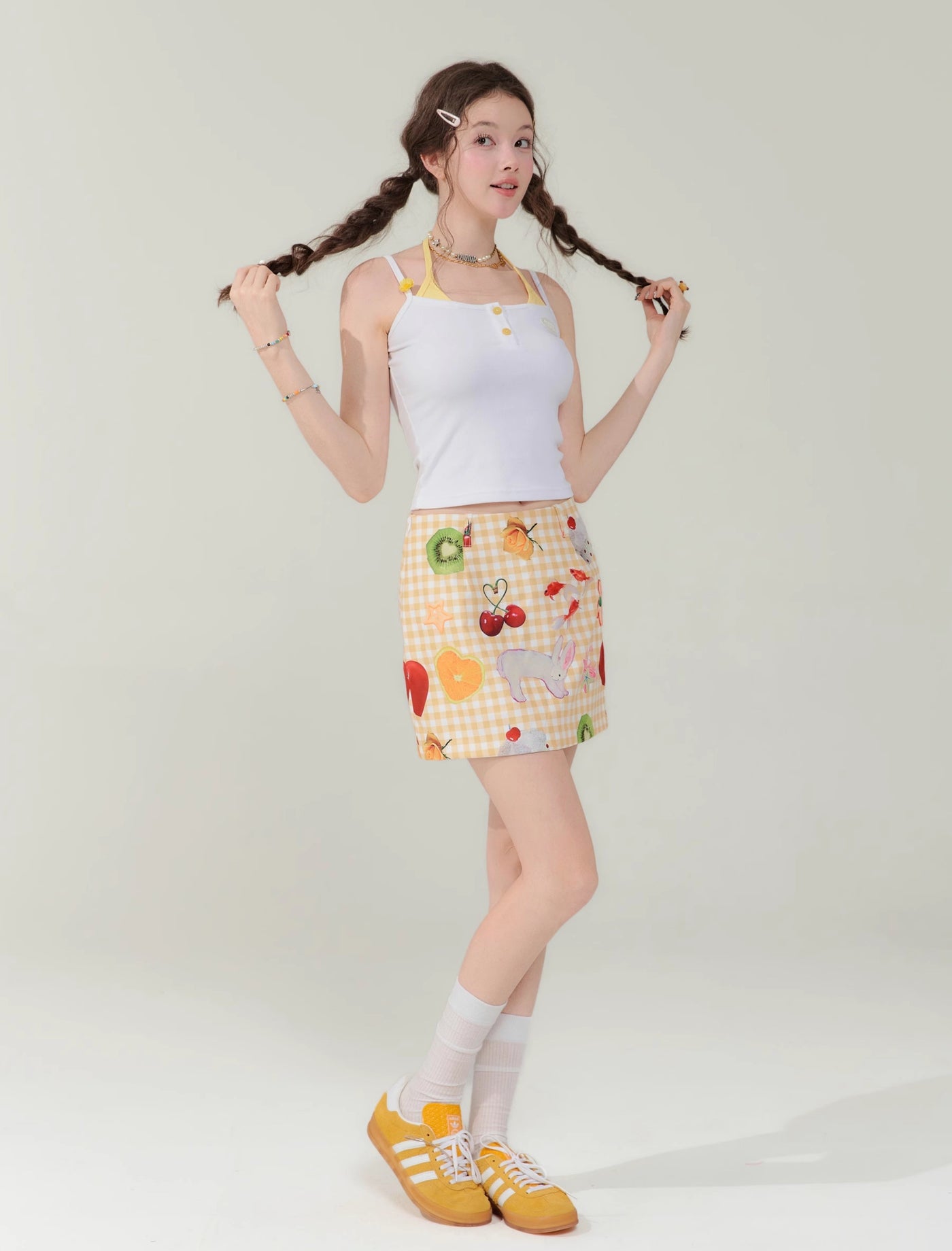 Fruit Print Plaid Short Skirt ZIZ0249