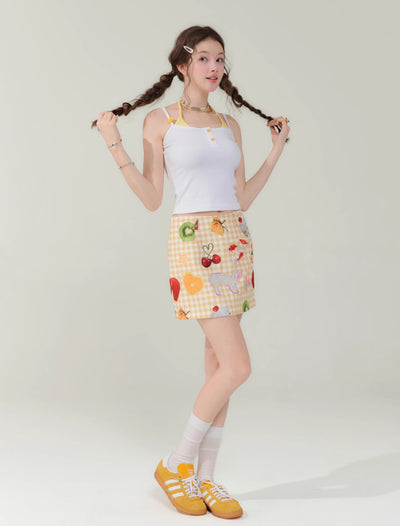 Fruit Print Plaid Short Skirt ZIZ0249