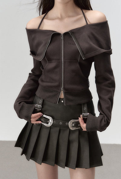 Lapel Sweatshirt Half Skirt/Off-sholder Top VIA0039