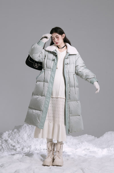 Leather Buckle Mid-Length Fur Collar Down Jacket COT0187