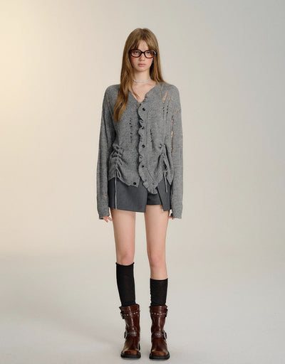 Destruction Pleated Knit Cardigan SOM0111