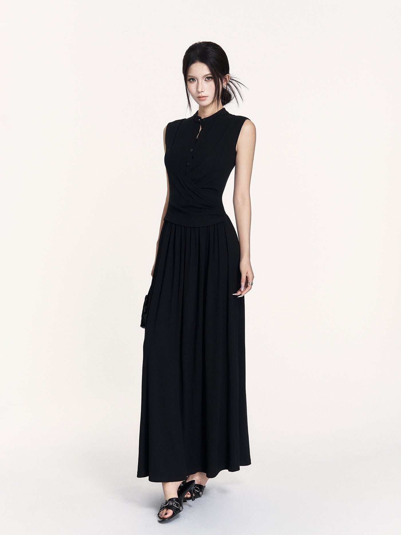 Stand Collar Stretch Long Dress VOC0442