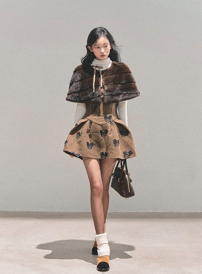 Two-Piece Flower Dress+Rich Cape DIA0728