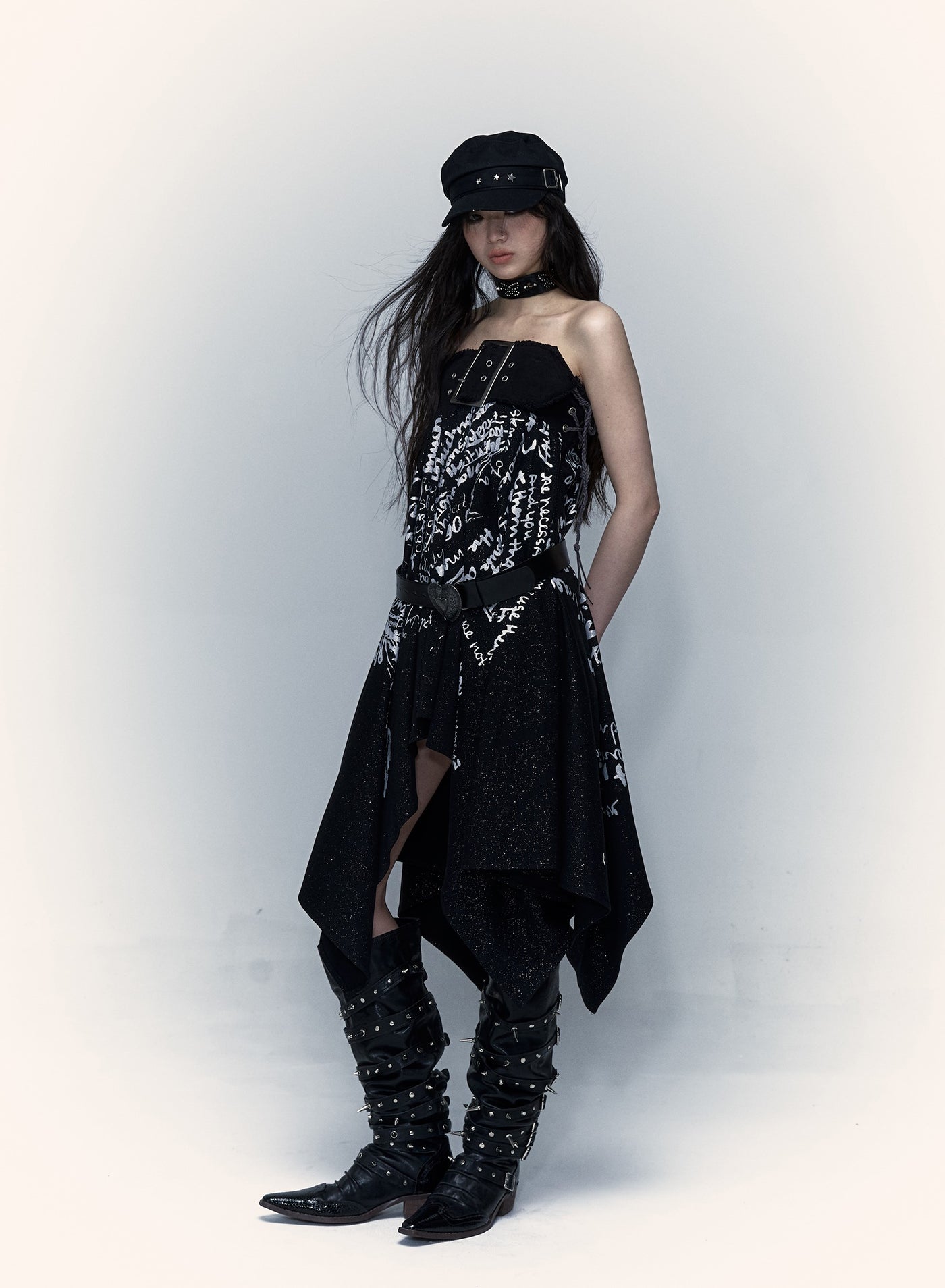 Street Dark Punk Print Tube Top Dress NOR0044