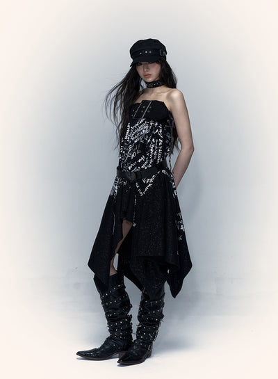 Street Dark Punk Print Tube Top Dress NOR0044