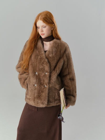 Truffle Lazy Loose Thick Environmentally Friendly Fur Jacket SAL0086