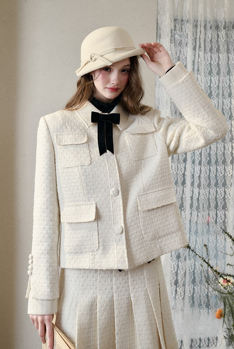 Natural Wool Suit Elegant Jacket/Pleated Skirt GRO0089