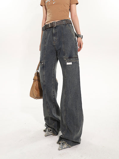 Floor-length Washed Distressed Straight Jeans UNC0073