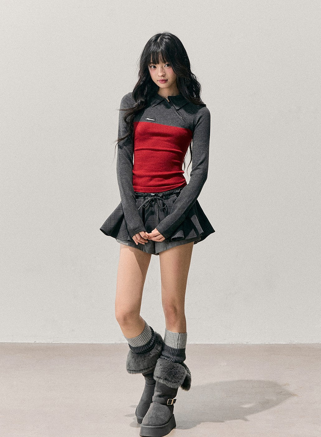 Long-Sleeve Polo Block Color T-Shirt DIA0741