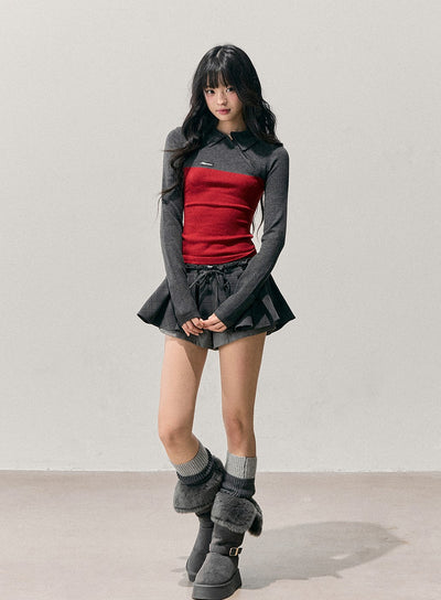 Long-Sleeve Polo Block Color T-Shirt DIA0741