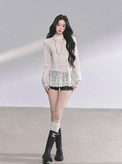 Half Turtleneck Lace Thin Shirt DIA0581