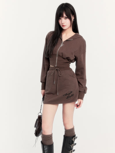 Sports Style Waist Embroidered Sweatshirt Jacket/Skirt VOC0288