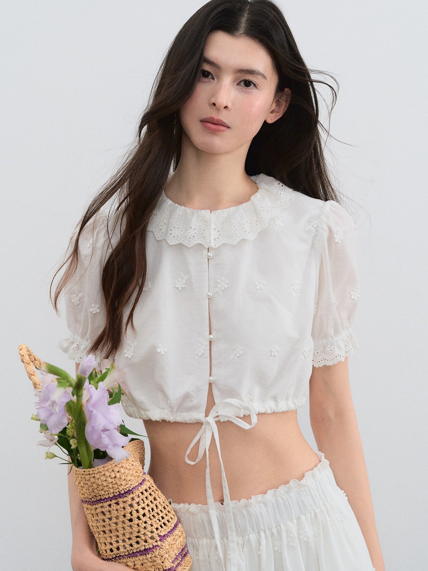 Doll Collar Puff Sleeve Shirt/Skirt LAL0197