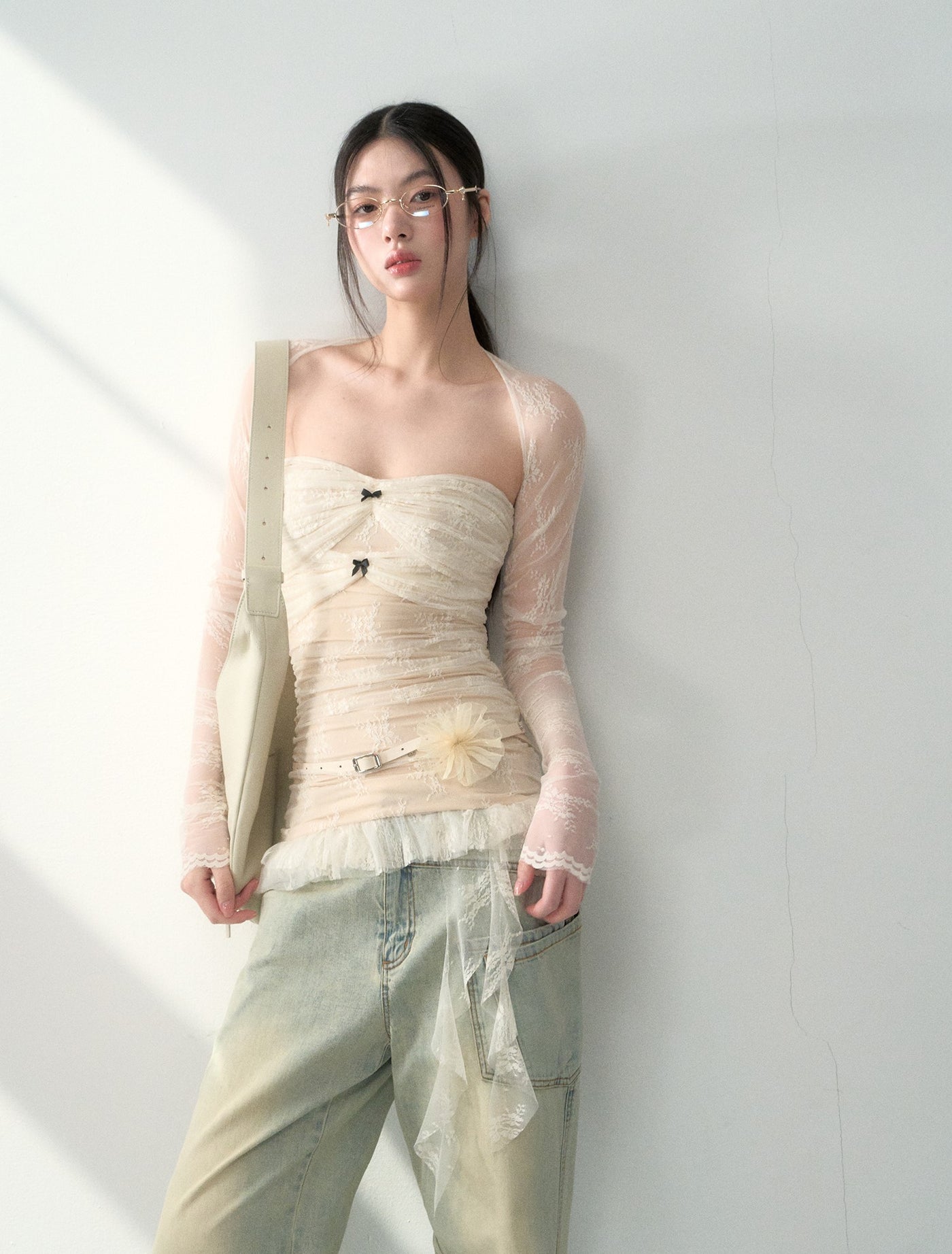 Lace Irregular Tube Top+Shawl LAL0190