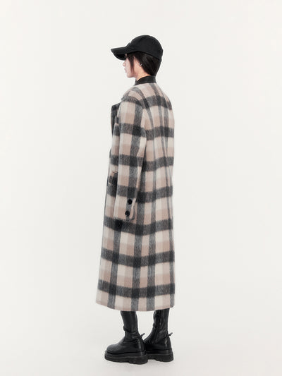 Brown Relaxed Plaid Woolen Long Coat VOC0284