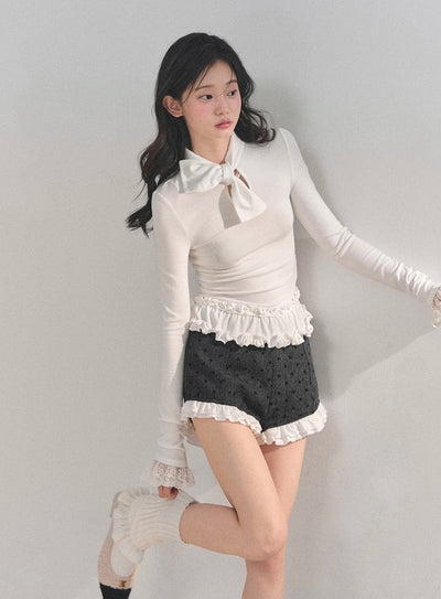 Ruffled Lace Slim T-Shirt DIA0713